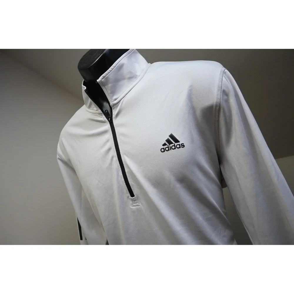 Adidas Golf Quarter Zip Pullover Mens Large Gray 3-Stripe Performance Excellent